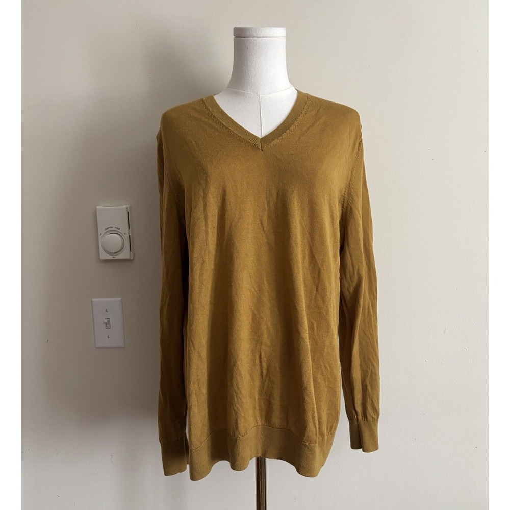 Lord & Taylor Womens Plus Size 3X V Neck Sweater Sunflower Yellow Wool Office